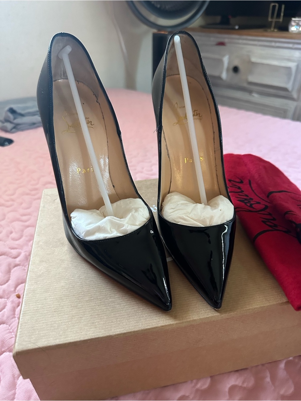 Christian Louboutin Black Patent Pointed-Toe Stiletto Pumps - Classic Gloss